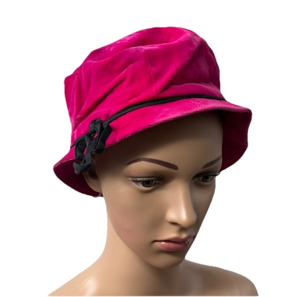 40s 50s Vintage An Original By Dayne Breton Velvet Bucket Hat Fuschia Black Trim